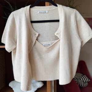 Reformation Gisela 2-piece cashmere cardigan & camisole set, sz L